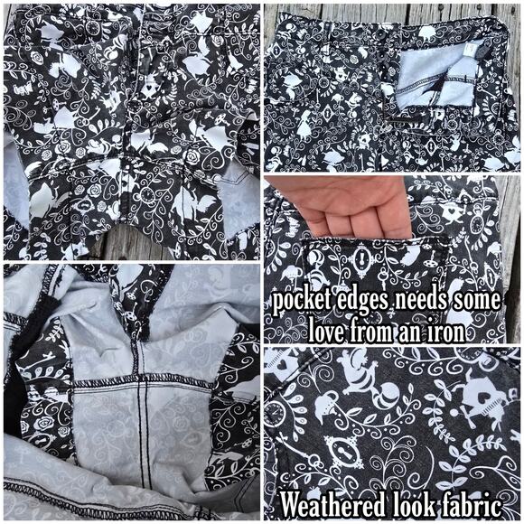 Alice In Wonderland Shorts Disney Size 3 Stretch Cotton Black White Print - Picture 3 of 5